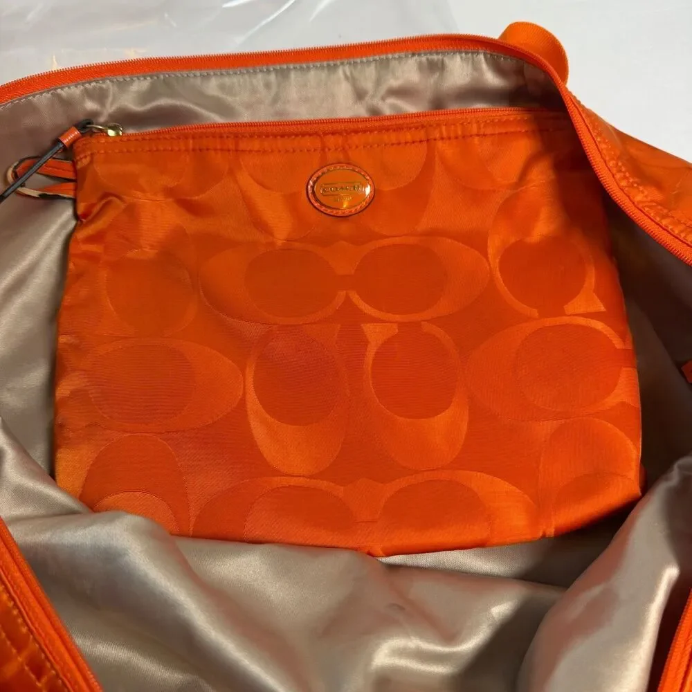 Coach Getaway Orange Nylon Signature Packable Tote Travel Bag Removable Pouch
